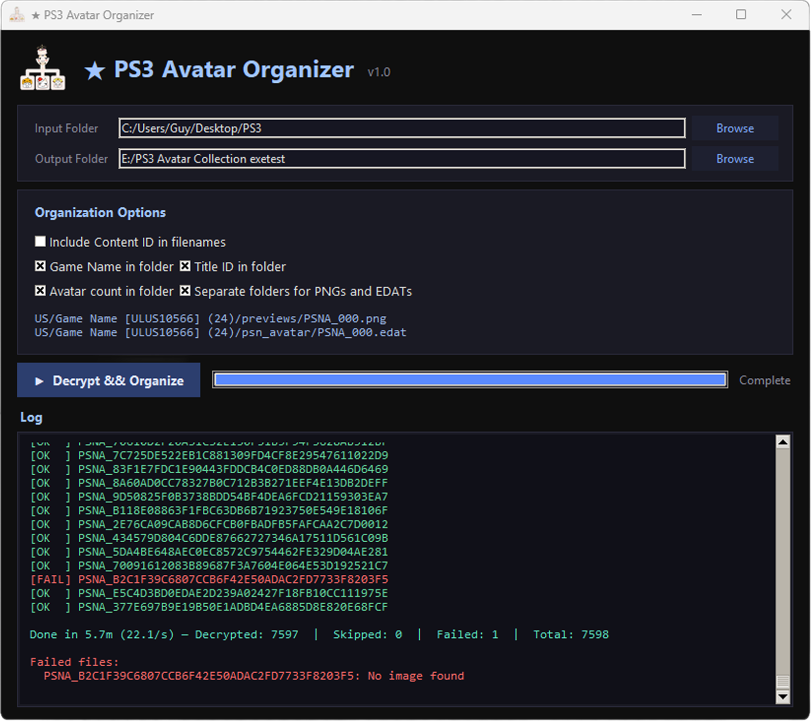 PS3 Avatar Organizer screenshot